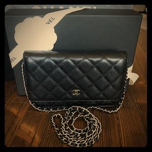 Chanel wallet on the chain black w/silver hardware